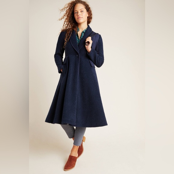 Anthropologie Sueded Sherpa Swing Coat Midnight Blue Sz 2P
